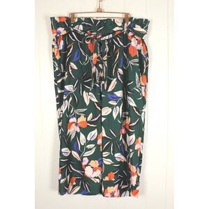 Eloquii Women's Green Floral Pull On Cropped Paperbag Waist Pants Size 18